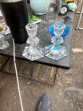 Vintage Clear Crystal Candle Holders - Set of 2